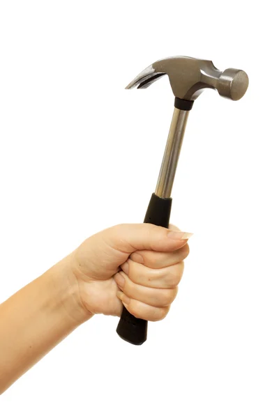 Hammer i en smuk kvindelig hånd - Stock-foto