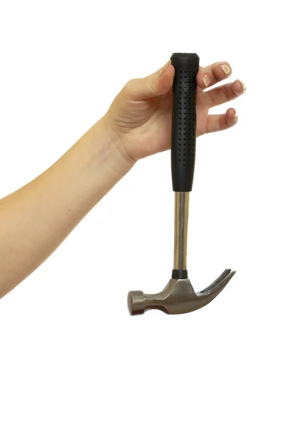 Hammer in einer schönen weiblichen Hand — Stockfoto