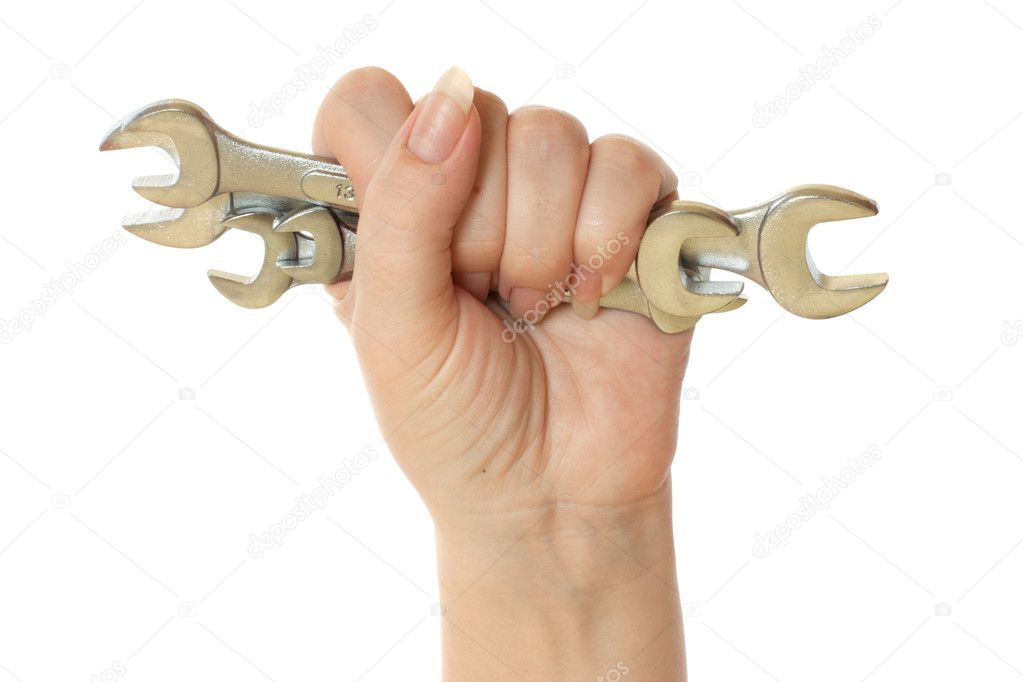 Female hand holding wrench tools — Stock Photo © restyler 3373900