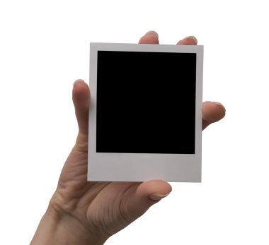 Holding blank polaroid, isolated clipart
