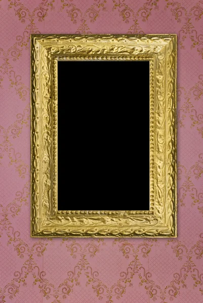 老 grunge 墙与复古金色框 — 图库照片