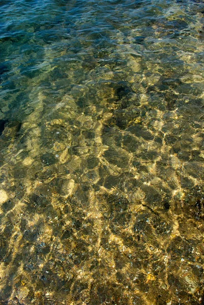 Pláž oblázky pod čistou vodou — Stock fotografie