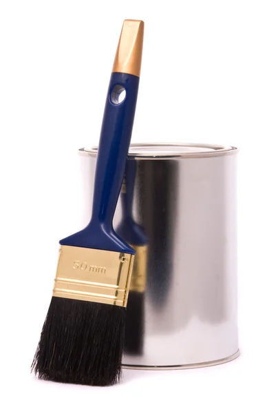 Can of paint and brush — Stock Photo, Image