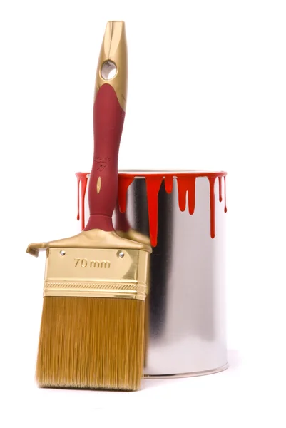 Kırmızı boya ve profesyonel fırça olabilir — Stok fotoğraf