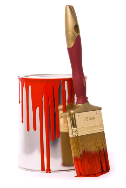 Kırmızı boya ve profesyonel fırça olabilir — Stok fotoğraf