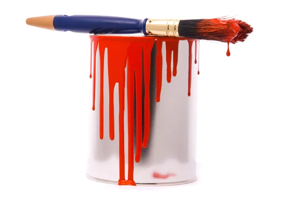 Kırmızı boya ve bir WHI doğum profesyonel fırça olabilir — Stok fotoğraf