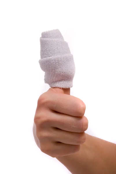 Benda medica sulla mano ferita umana — Foto Stock