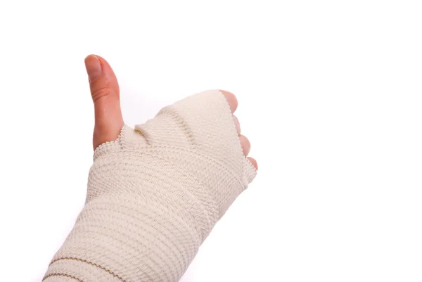 Medicine bandage on human injury hand — Stock Photo, Image