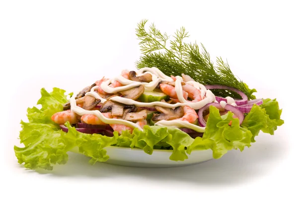 Salad from shrimps with field mushrooms — Stock Photo, Image