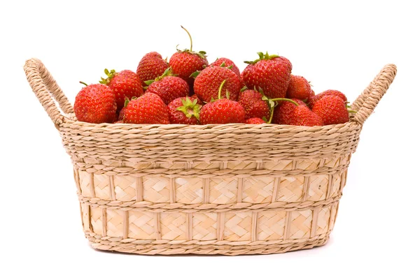 Garden Strawberries in wooden basket — Stock Photo, Image