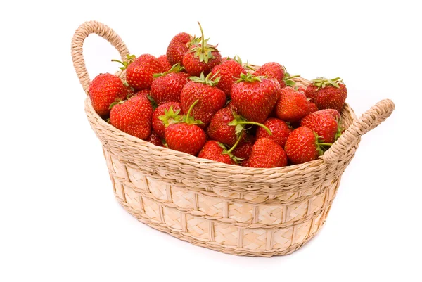Garden Strawberries in wooden basket — Stock Photo, Image