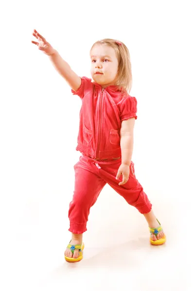 Pretty little girl does aerobics — Stock Photo, Image