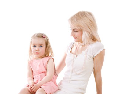 Young woman and little girl clipart