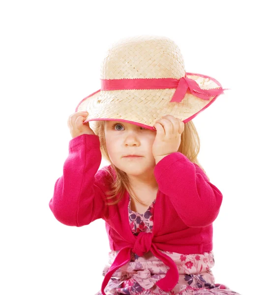 Llittle girl with lady's hat — Stock Photo, Image