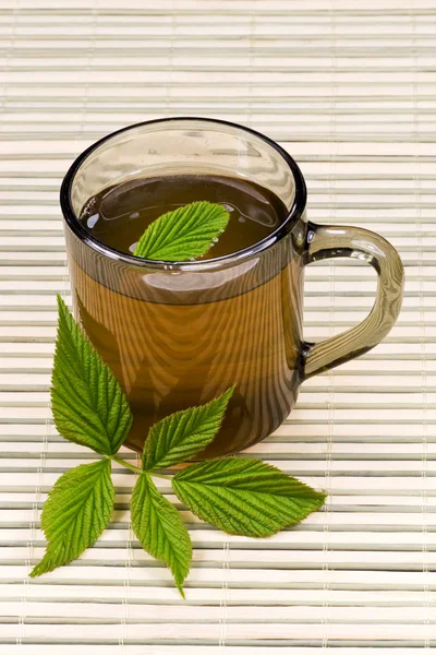 Kubek z herbatą i zielonych liści — Zdjęcie stockowe