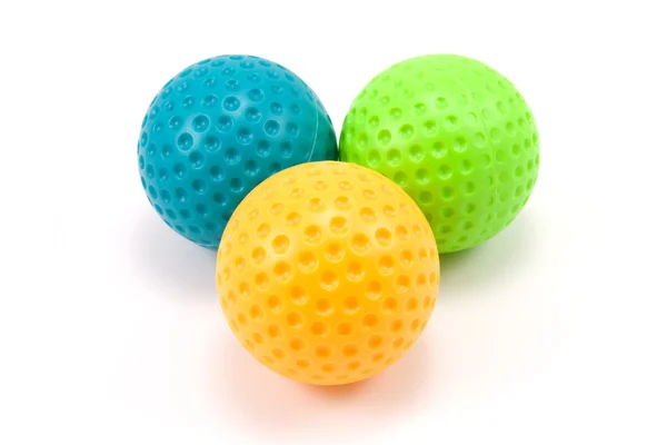 Üç renkli plastik toplar — Stok fotoğraf