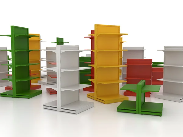 Group of colored shop shelves — Stock Photo, Image