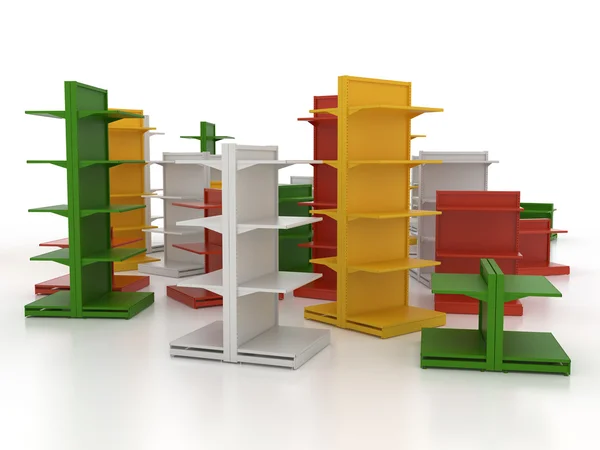 Group of colored shop shelves — Stock Photo, Image