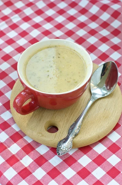 Суп у червоній мисці — стокове фото
