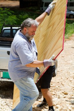 Man Unloading Plywood clipart