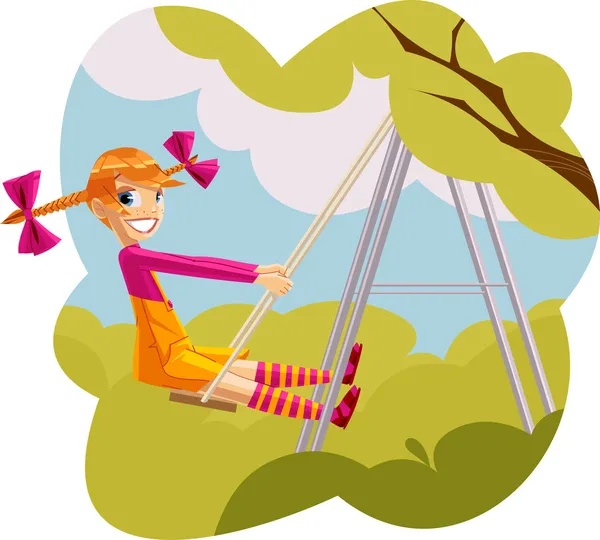 Happy girl playing on a swingset — Stockvector