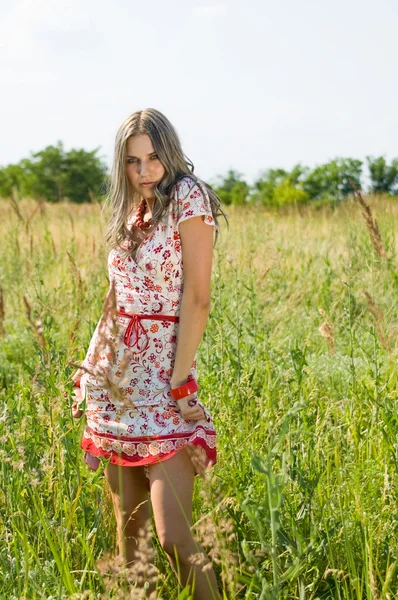 Gelukkig meisje in het veld — Stockfoto