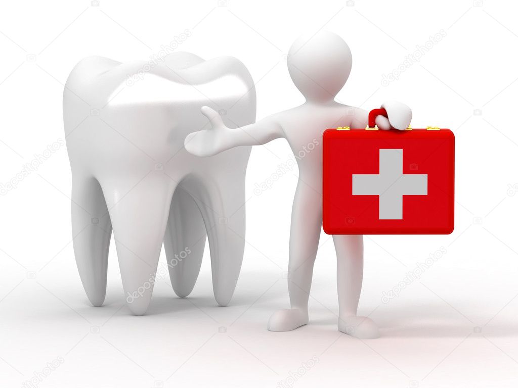 Men with medical case and tooth. Dentist
