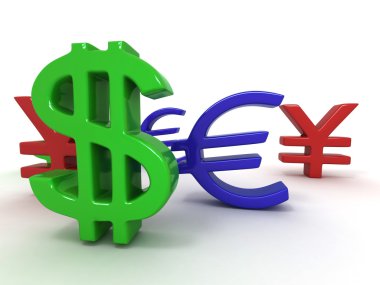 Yen, dolar, euro. işaretler