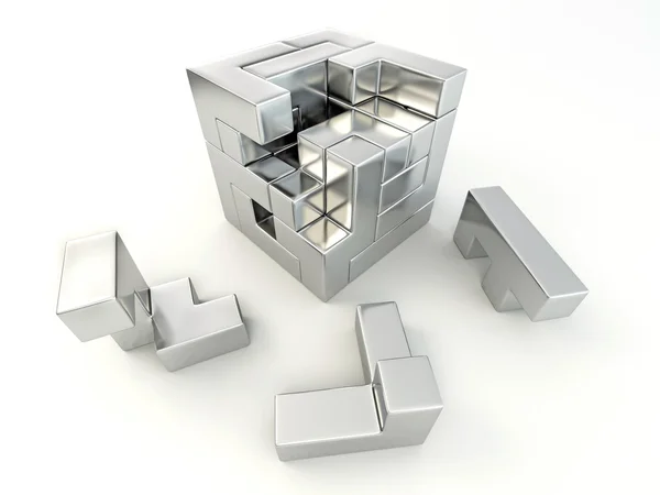 Bloklardan yapılmış bir küp. Bulmaca — Stok fotoğraf