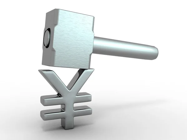 Hamer met teken yen — Stockfoto