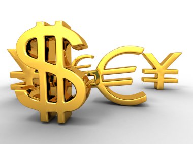 Yen, dolar, euro. işaretler