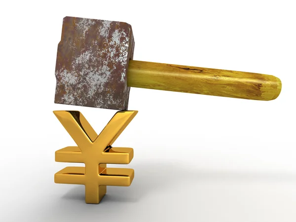 Hamer met teken yen — Stockfoto