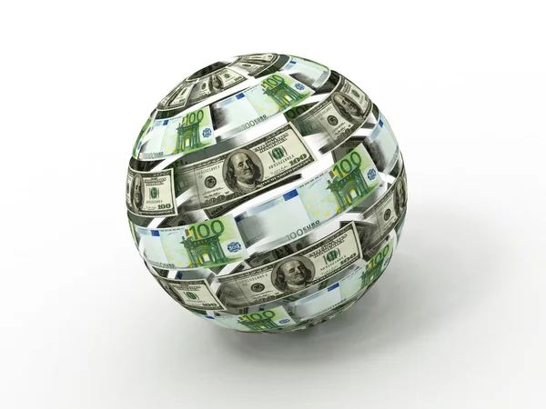 stock image Sphere from dollar and euro on white isolated background. 3d