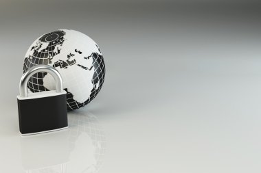 Earth with padlock on grey background clipart