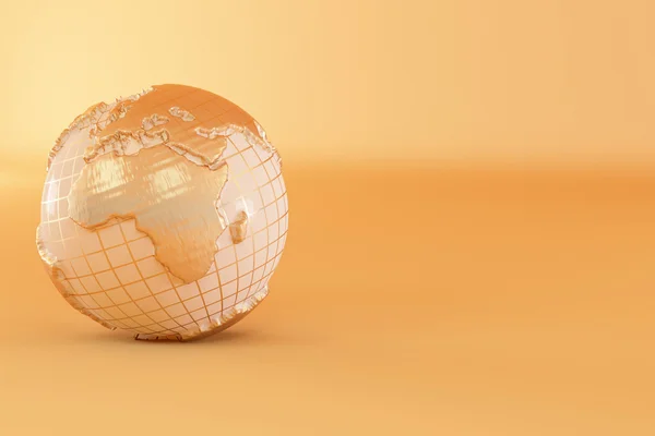 Gouden driedimensionale aarde op gele achtergrond — Stockfoto