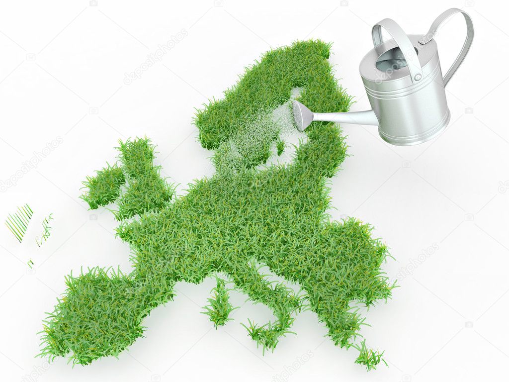 Watering lawns in the form of Europe. 3d