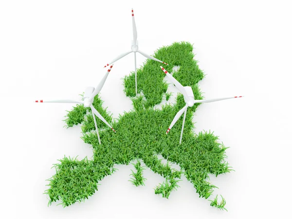 Windkraftanlagen auf der Europakarte — Stockfoto