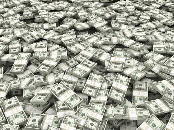 Wohlstand. Hintergrund aus Dollarpaketen. 3d — Stockfoto