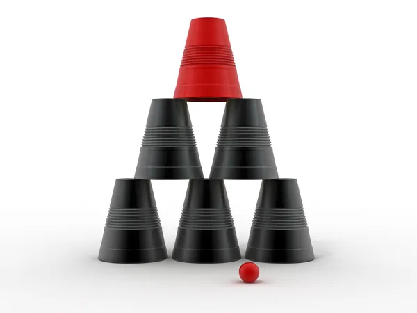 Pyramid from inverted plastic cups on isolated background — Stock Photo, Image