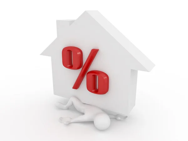 Man verpletterd procent van hypothec op witte geïsoleerde achtergrond — Stockfoto