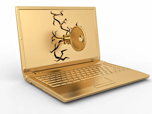 Lösenord hacka. nyckeln i laptop på vit isolerade bakgrund — Stockfoto