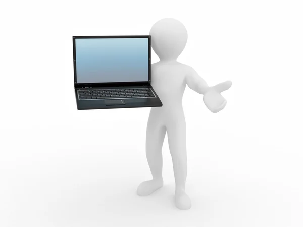 Człowiek z laptopa na na białym tle — Zdjęcie stockowe