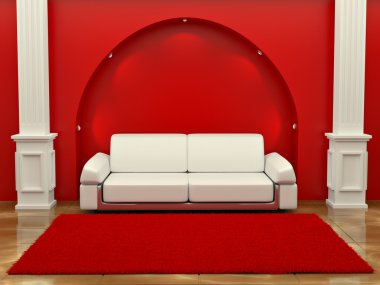 Inteiror. Sofa between the columns in red room clipart