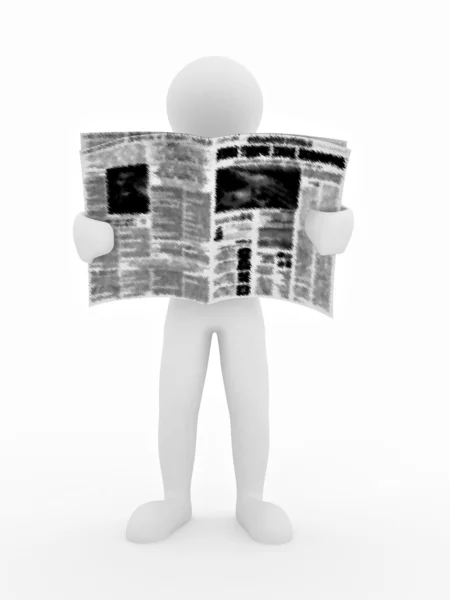 Man reading newspaper on white isolated background — Stock Photo, Image