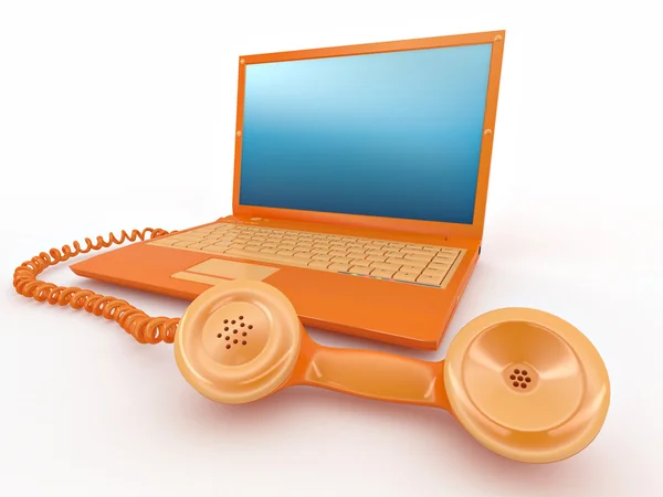 Laptop com reciever telefone antiquado — Fotografia de Stock