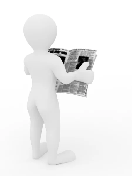 Человек, читающий газету на белом фоне — стоковое фото