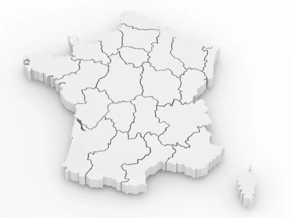 Dreidimensionale Landkarte von Frankreich auf weißem, isoliertem Hintergrund — Stockfoto