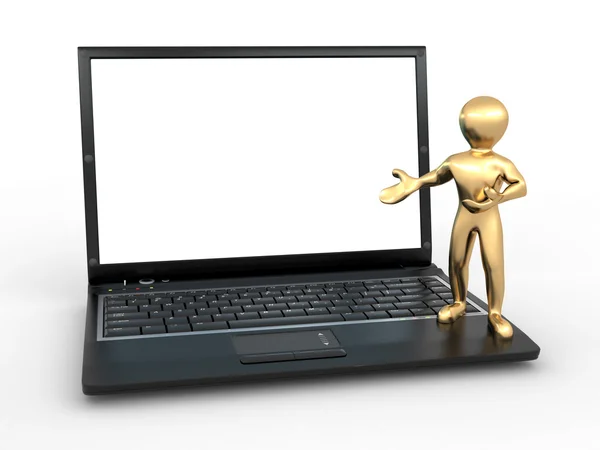 Man with laptop on white isolated background — Stock Photo, Image