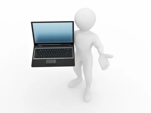 Man med laptop på vit isolerade bakgrund — Stockfoto