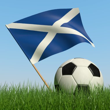 Futbol topu çim ve İskoçya bayrağı.